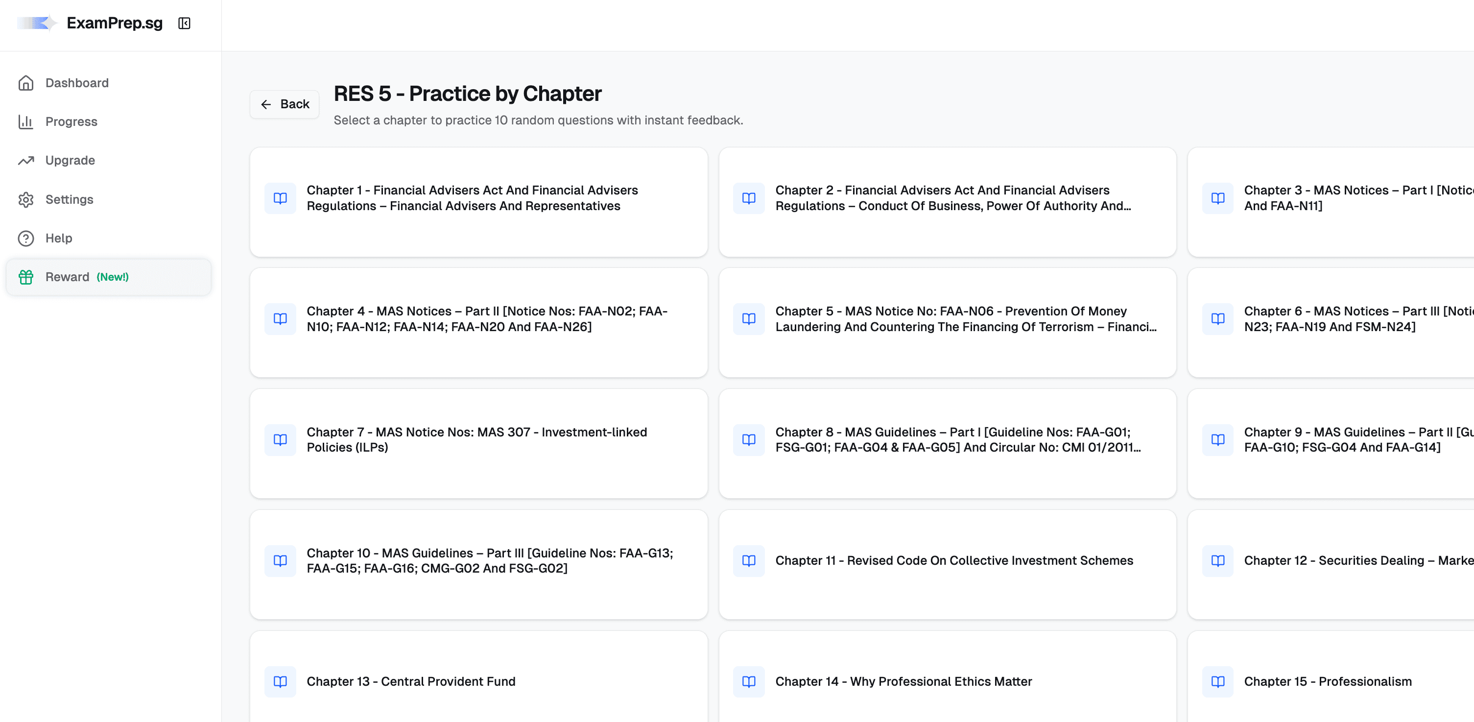 Practice by chapter mode screenshot